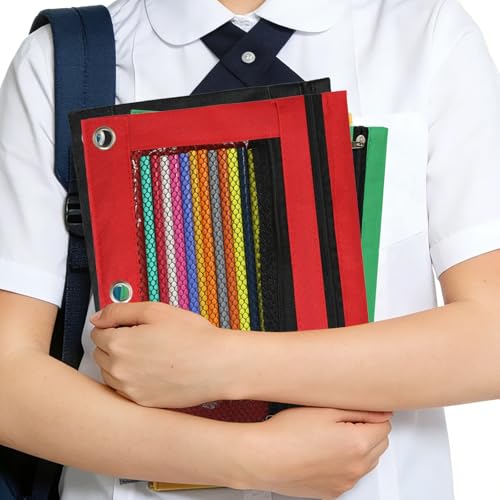 Image of 36Pcs Pencil Pouch for 3 Ring Binder - Pen Case 3 Hole Pencil Pouch Zipper Bag Holder Bulk Accessories Clear Window Aesthetic Organizer Pockets