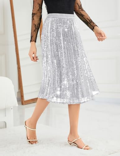 Bridesmay Sequin Skirt Elastic High Waisted A-Line Sparkle Pleated Skirts for Cocktail Party 20253