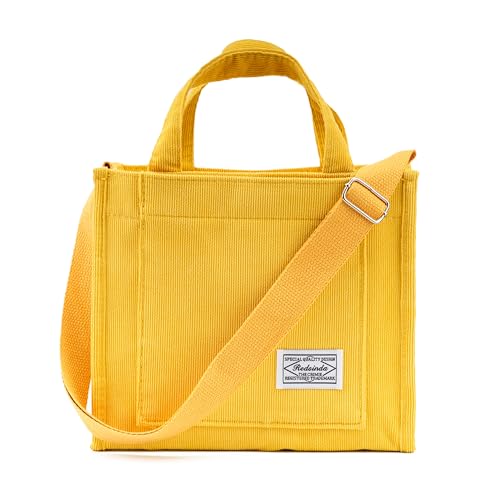 REDSINDA Bolsa tiracolo feminina pequena vintage de veludo cotelê estética bolsa quadrada para uso diário mini bolsa de ombro de viagem, Amarelo