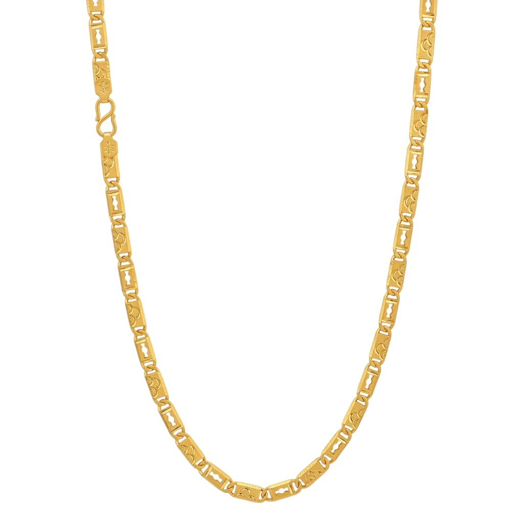 Gold Plated Designer Link Chain for Men | Textured Rectangular Link Necklace | Traditional Gold Tone Fashion Jewellery for Daily Wear & Festive Occasions-image-20