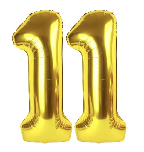 Image of Gold Number 11 Balloon 40 inch, 11 Number Balloons, 11th Gold Birthday Decorations, 11 Year Old Golden Party Supplies