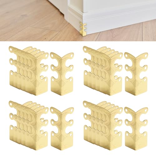 Image of 24Pcs Skiffers Baseboard Corner Protectors, Rustic Vintage Brass Metal Decorative Corner Protectors for Floor Skirting Board Furniture (Gold*24)