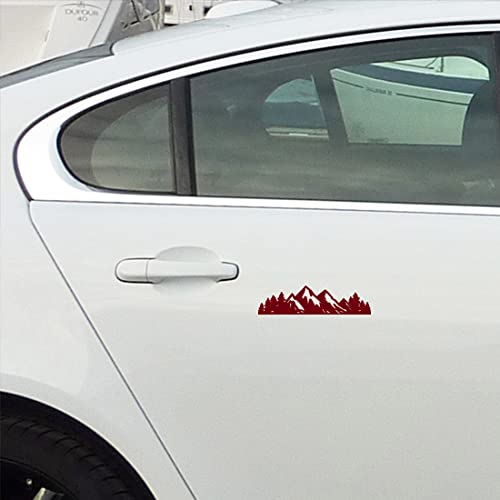 Image of Mountain Tree Forest Vinyl Decal for Car (Burgundy) (Set of 2) RV Camper Waterproof Small Mountain Car for Bumper Door Panel Car Decal Laptop Tuber Wall Window Phone Mug Accessory Decoration