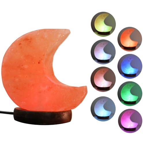 FANHAO Lampada di sale dell'Himalaya, 100% autentica pietra naturale intagliata a mano, cristallo di sale rosa con 8 colori cangianti, lampada USB a forma di roccia di sale, luce notturna per regalo e