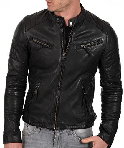 DECIMAL Men's Black & BROWN Genuine Lambskin Leather Biker Jacket VINTAGE REAL MOTORCYCLE JACKETS FOR MEN3
