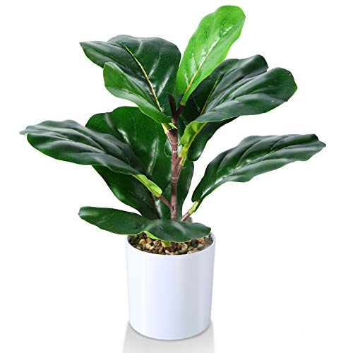 Kazeila Mini Plantas Falsas en Maceta, Planta de Higo de Hoja de violín Artificial de 40 cm para Oficina en casa, Hotel, librería, cafetería, decoración Moderna