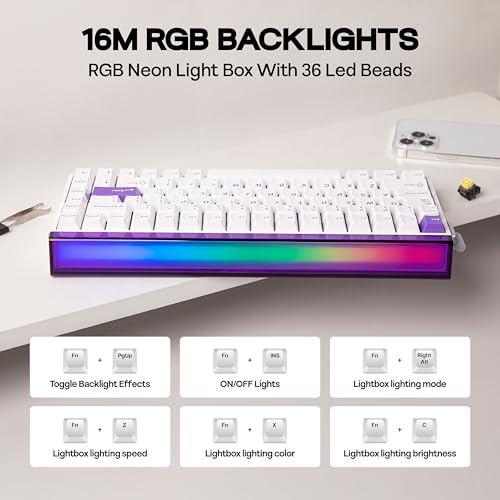 Image of MechLands Aula Hero84 HE Wired Magnetic Gaming Keyboard, Rapid Hall Effect Keyboard with 0.01mm Adjustable Actuation, 8kHz Polling, 5-Layer Sound Dampening, RGB Lightbox & Backlit (White Purple)