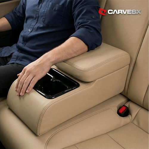 Image of Rear Armrest with Dual Cup Holders,Premium PU Leather, Universal for All Cars, Dual-Mount Fit (BEIGE)