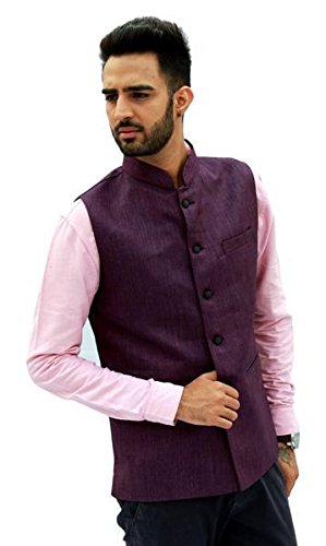 Plain Cotton Slevesless Men's Waistcoat Nehru Jacket Style 3 Colours for Party Weeding Or Formal Wear-image-46