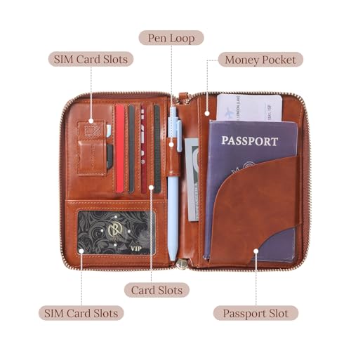 SilTriangle 2 Pcs Leather Passport Holder Cover for Travel with Safe Zipper Closure, Premium Passport Wallet Waterproof Rfid Blocking Card Case for Travel Family Women Men(Black,Brown) by SilTriangle - Image 3