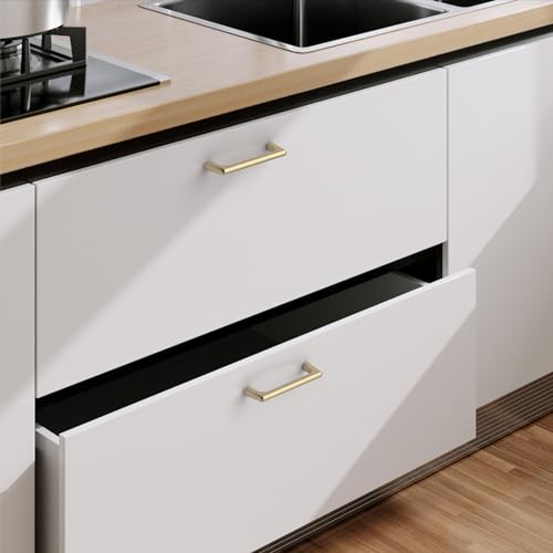 Image of 9BUILD 10 Pack Brushed Gold Cabinet Pulls 3.75 Inch Kitchen Cabinet Handles Cabinet Hardware Kitchen Handles for Cabinets Cupboard Handles Gold Dresser Pulls Drawer Handle