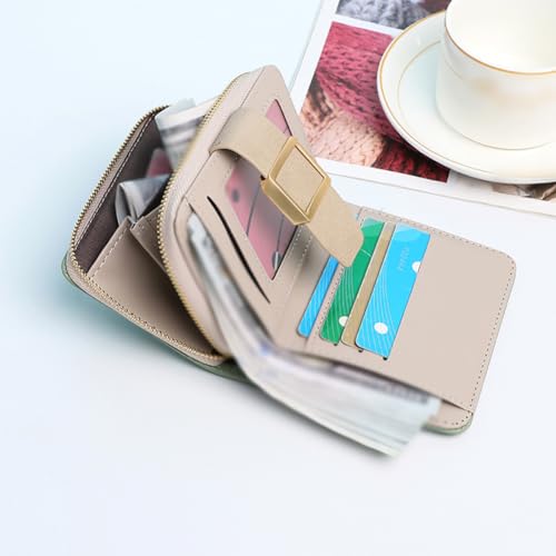 PU Leather Wallet Ladies Small Compact Purse Zipper Coin Purse Credit Card Holder Purse Mini Short Purse Light Green3