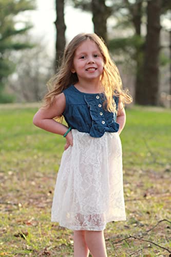 Enlifety Girls Denim Dress Size 7 8 Sleeveless White Lace Summer Dresses Party School Casual Church Sundress #TOP1