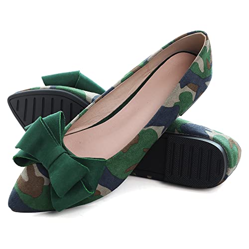 Image of SAILING LU Womens Bowknot Ballet Flats Pointy Toe Suede