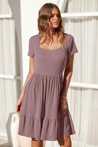 Image of Newshows Women's 2026 Summer Casual Square Neck Ruffle A Line Beach Vacation Sundress Work Business Dress with Pockets