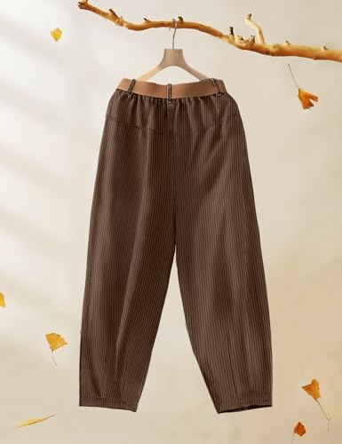 YESNO Women Baggy Cropped Pants Corduroy Casual Elastic Waist Fall Fashion 2024 Trousers with Pockets PCJ4
