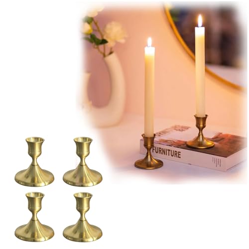 Furforstk portavelas Navidad 4 Piezas candelabros para Velas, Porta Velas, candelabro, portavelas Decoracion, Candle Holder para decoración de Fiestas, Bodas, Navidad, SPA y Regalos (2,2 cm, Oro)
