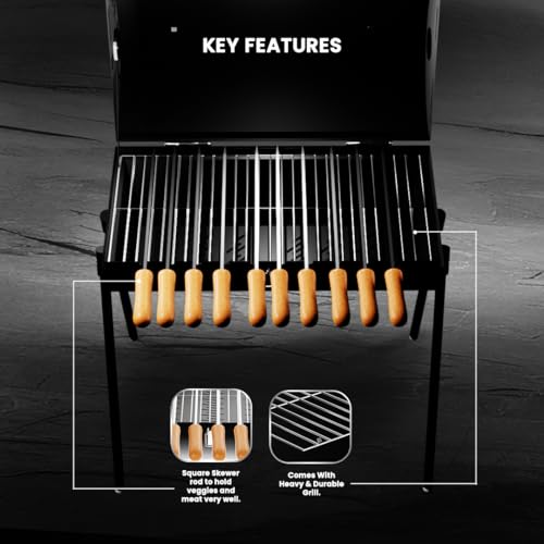 Image of H Hy-tec (Device) HYBB - Smokefire Charcoal Grill Barbeque with 10 Skewers & Charcoal Tray (Black)