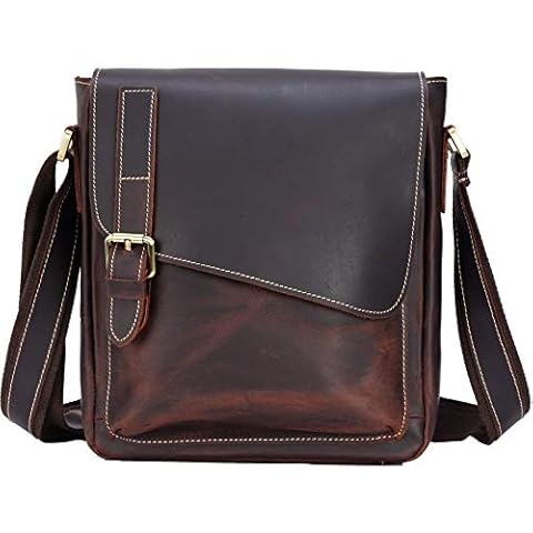Men's Genuine Leather Messenger Bag Retro Small Crossbody Shoulder Bag for Men Flap Over Man Purse Fits 10 Inch Tablet, Brown Cover