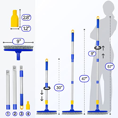 Grout Brush with Long Handle, ITTAR 33-55 Inch Telescopic Handle V-Shape Stiff Bristles Tile Floor Grout Scrubber Deep Cleaner Brush for Kitchen, Bathroom, Shower, Baseboards, Hard-to-Reach Corners