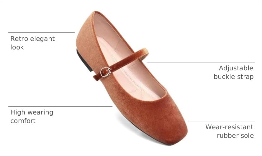 Image of TN TANGNEST Leather Flats for Women Retro Mary Jane Flats | Comfortable Square Toe Slip On Flats with Buckle Strap, Soft Work Flats Office Shoes