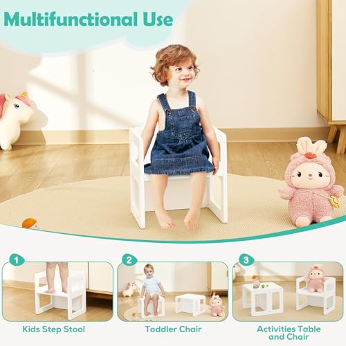 FUNLIO Höhenverstellbarer Montessori-Entwöhnungsstuhl für 1-3 Jahre, Qualitätsstuhl aus Massivholz, zum Essen/Lesen/Spielen, Montessori-Möbel mit CPC-Zertifikat - Weiß