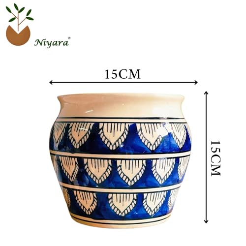 Image of Niyara Ceramic planters pots for Indoor Outdoor Home, Garden Office Decor Balcony Planters Gamla Flower Size Small 6 inches (Blue Handpainted)