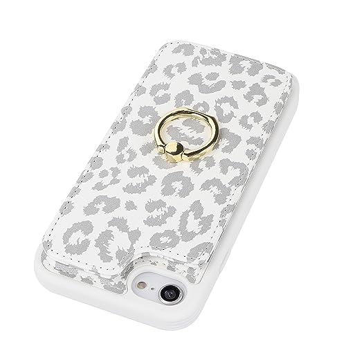 Image of for iPhone 7 Plus / 8 Plus Case with Card Holder and Strap for Women,Crossbody Lanyard,Kickstand Ring Stand,Snap Clasp,Cute Phone Wallet Cases 5.5 inch(White Leopard)