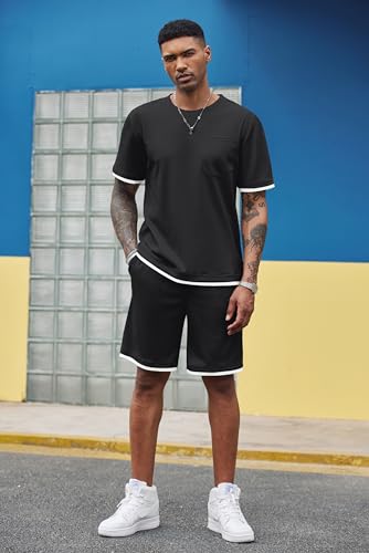 COOFANDY Men's Waffle Shirt and Shorts Set 2 Piece Outfits Casual Summer Tracksuits Set with Pockets4