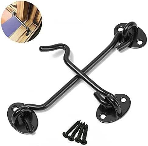 Hook and Eye Latch Gate Bolt Lock, Black Cabin Metal Door Heavy Duty Cabinet Latches for Window Closet Shed Button(75mm)