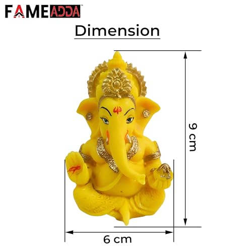 Image of 3.5 Inch Ganesha Idol Car Dashboard Idol Ganesha Murti Ganpati Idol for Home Decor Lord Ganesh Statue Gift for Office Desk Puja Room Figurine Decoration (Yellow)