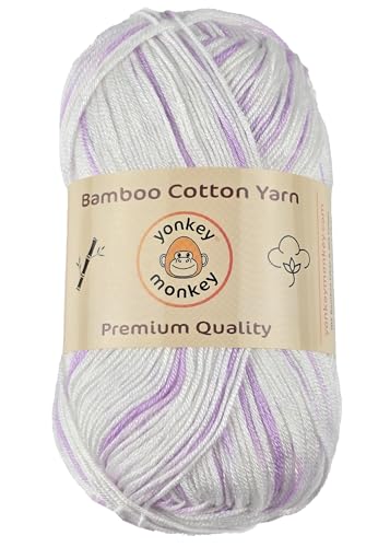 Image of 10-Pack of Yonkey Monkey 500 Grams Yarn - 70% Rayon derived from Bamboo, 30% Cotton - Imported - Purple White 9041