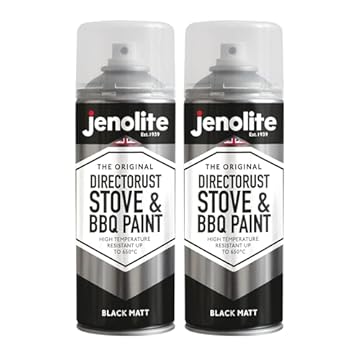 JENOLITE Directorust BBQ & Stove Spray | BLACK | 2x400ml | High Temp Paint Up to 650C | Barbecue, Stove, Chimineas, Wood Burner, Automotive, Fire Screens