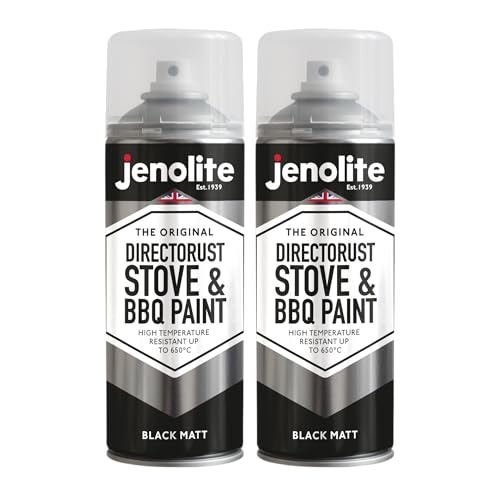 JENOLITE Directorust Grill- und Herdspray, Schwarz, 2 x 400 ml, Hochtemperaturfarbe bis 650 °C, Grill, Ofen, Kamine, Holzbrenner, Automobil, Feuerschutzgitter