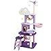 Lucky Monet Cute Purple Cat Tree for Indoor Cats 65 Inches, Multi-Level Cat Tower for Large Cat Tall Pink Cat Tree Unique Cat Condo with Scratching Post Hammock Condo Pompom Ball Toy
