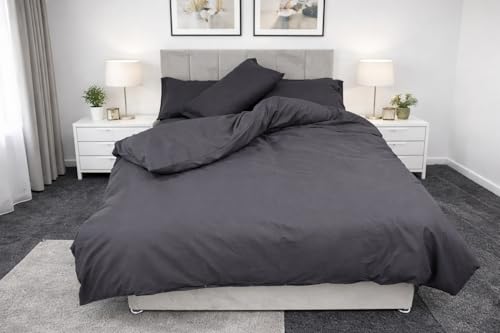ARLINENS Plain Dyed Duvet Quilt Cover Bedding Set With Pillowcase in following colours and Sizes (Single, Black)