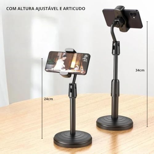 Suporte Para Celular Estabilizador De Mesa Articulado 360º Regulagem de Altura Base Pesada, Tripe Pa