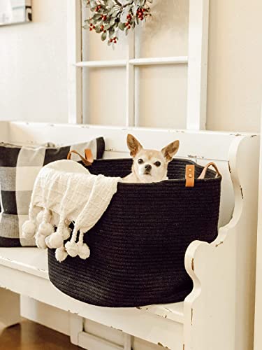 Organihaus Black Baskets For Organizing 20X13 | Large Blanket Basket For Living Room | Toy Storage Basket For Kids | Cotton Rope Basket W/Handles | Large Basket For Blankets | Large Storage Basket #TOP5