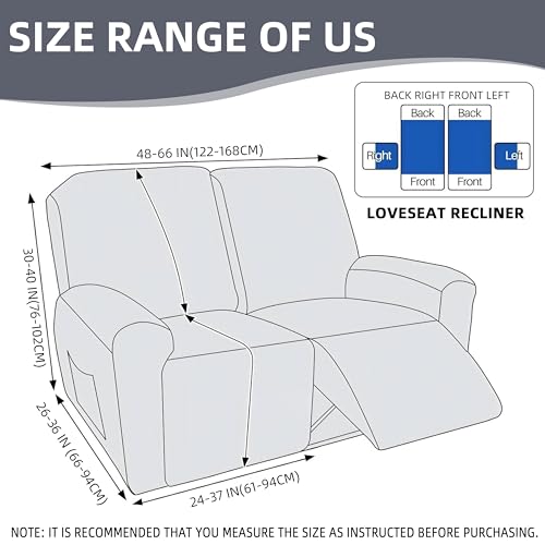 Image of Genina Recliner Loveseat Covers, Stretch Reclining Sofa Covers, 2 Seater Couch Cushion Stripe Jacquard Recliner Slipcovers - Furniture Protector Covers for Pet Kid (Navy Blue)