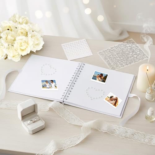 Libro de cartas para la novia, libro de visitas para despedida de soltera, álbum de recortes regalo | Pegamento de perlas, rosas y cinta incluidos, blanco 8x8 para consejos y deseos de damas de honor y familia en despedidas de soltera miniatura 3