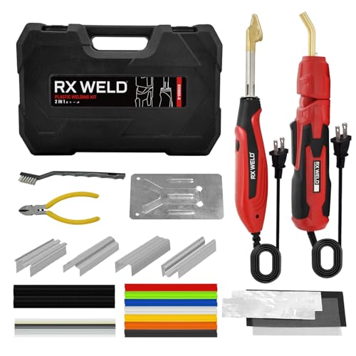 RX WELD 2 in 1 Plastic Welder Kit, 400PCS PCS Hot Staples & Rods for Repair, Professional Welding Gun for Car Bumper, Kayak, ABS, PP, PE, Plastic Toys & DIY (110V)