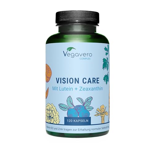 Vegavero Integratore OCCHI | 120 capsule | con Luteina, Zeaxantina, Mirtillo Nero, Vitamina A, B2 e Zinco | Salute della VISTA | Vegan