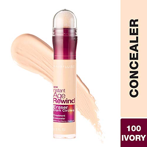 Image of Maybelline New York Instant Age Rewind Medium Concealer, Ivory, 6G And New York Fit Me Matte+Poreless Liquid Foundation Tube,Oily Skin, 128 Warm Nude, 18Ml, 2 count