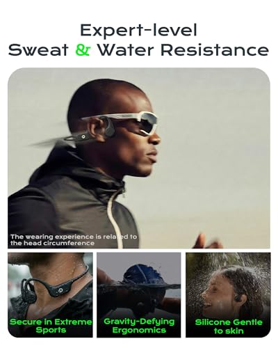 Image of DEMICEA Open Ear Sport Headphones, Soft Silicone Wireless Bone Conduction Earphones, Powerful Bass, 10H Lasting, Multipoint Capable, Quick Charge, Built-in 32GB MP3