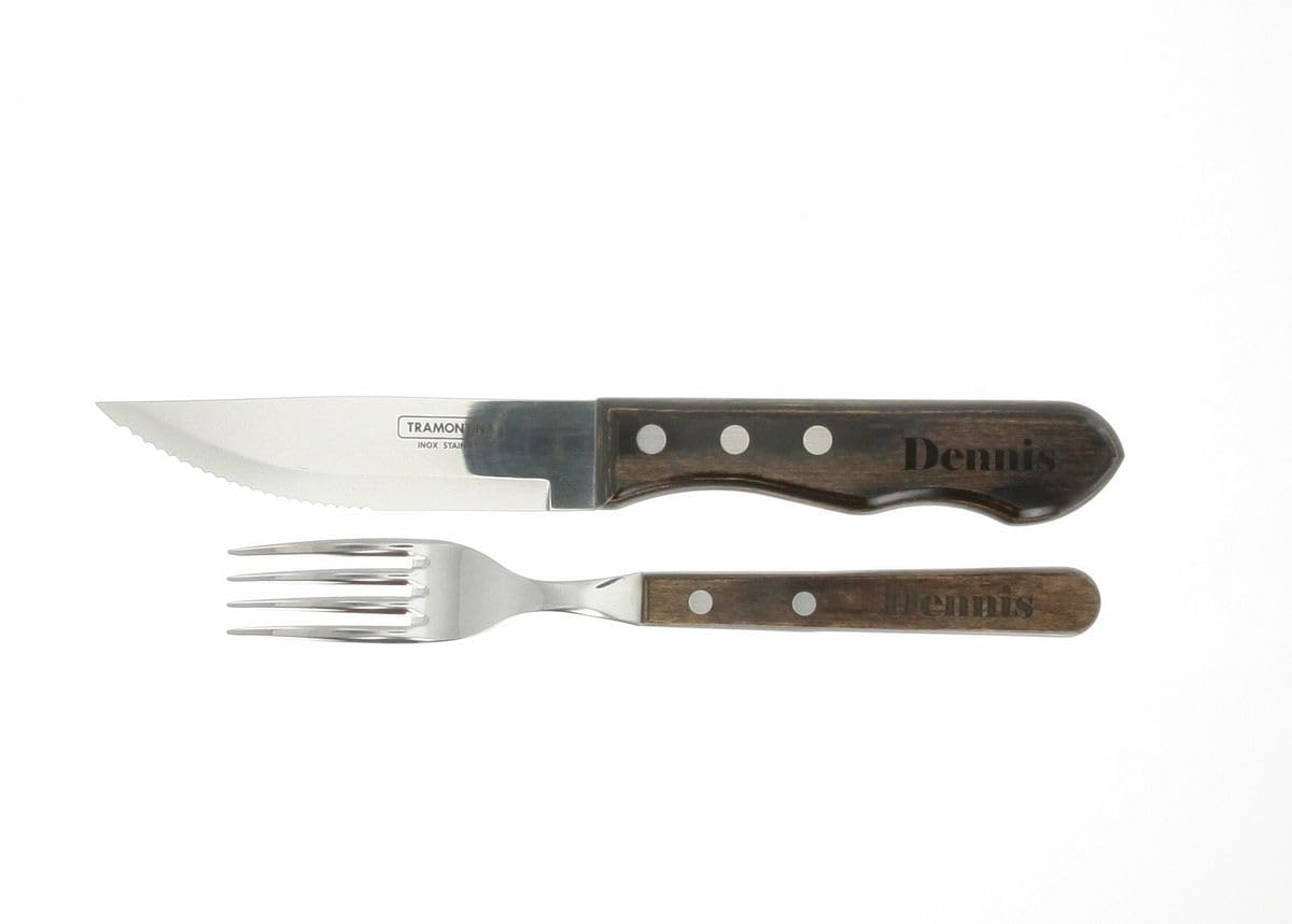 Steakbesteck mit Ihrem Namen graviert Steakmesser, Steakgabel aus bestem Edelstahl und nachhaltigem Holz produziert, Grillabend, BBQ