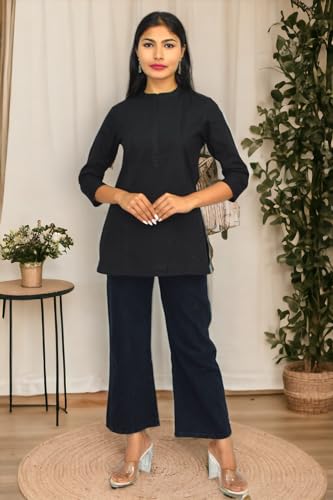 Image of JAIPUR HAND BLOCK Women's Pintuck Plain Short Cotton Kurti|Top STYLE-S91