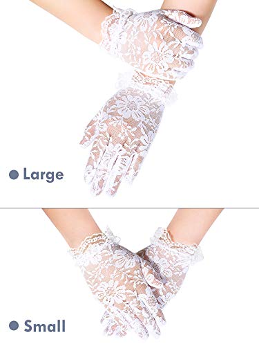 Sumind Girls White Lace Gloves Tea Party Gloves Formal Gloves Princess Dressing Gloves For Wedding Pageant Halloween Cosplay (17.5 Cm) #TOP6
