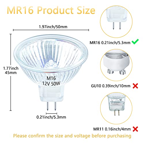 Sevici Mr16 Halogen Bulb 50W 12V 2 Pin Gu5.3 Base 36° Beam Angle 2700K Warm White Mr16 Bulb Dimmable With Clear Glass Cover For Landscape, Track, Fiber Optic, Desk Lamp 6 Pack #TOP3