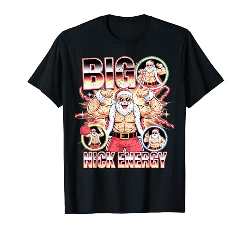 Big Nick Energy Santa Flexing Christmas ユーモア Tシャツ