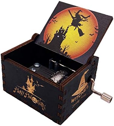 The Nightmare Before Christmas Music Box Hand Crank Musical Box Carved Wood Musical Gifts for Fans (White-Black)